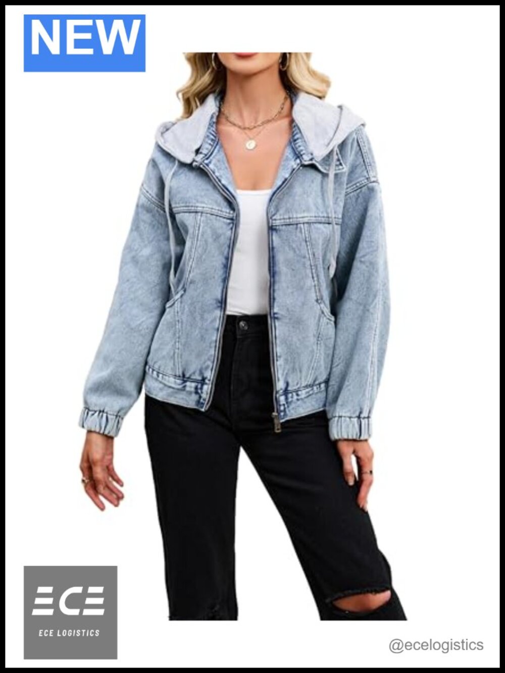 Oversized Sherpa Lined Denim Hoodie Jacket Zip Front Insulated